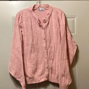 Vintage Isle of Cotton Light Pink Button-Up Cardigan XL